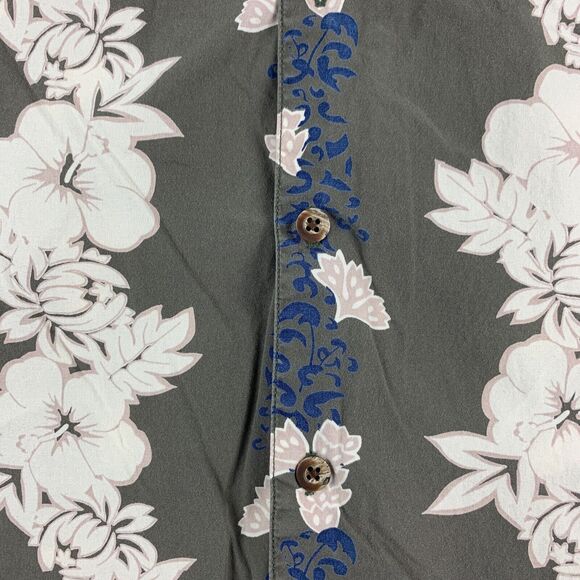 Old Navy Mens Size Large Hawaiian Button Up Shirt Tropical Gray Floral Beach - Picture 3 of 9